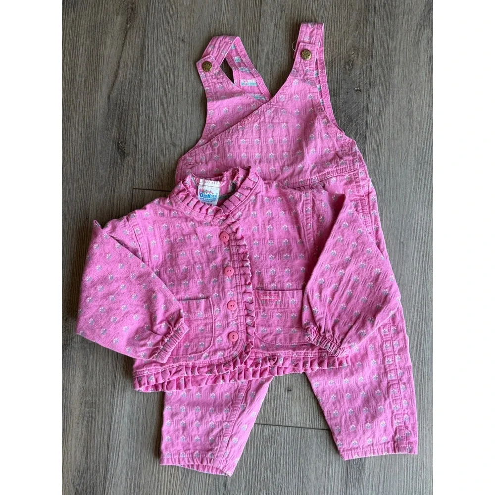 Vintage OshKosh Bgosh Pink Floral Jacket Overalls Set 2T